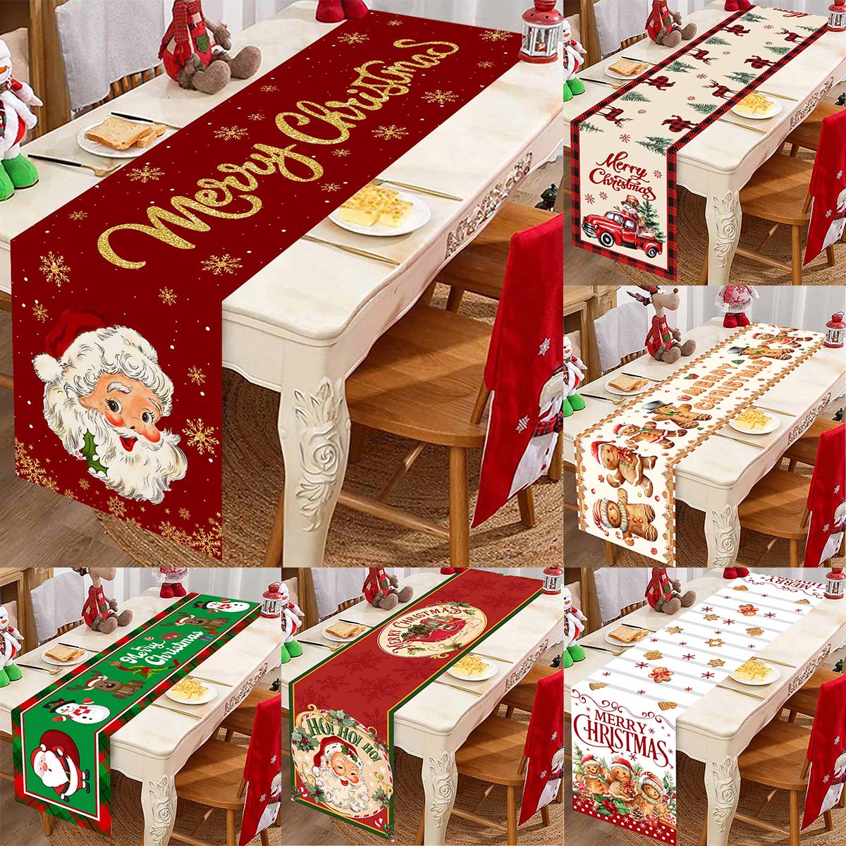 Christmas Table Runner - Taplak meja poliester Santa Claus, hiasan