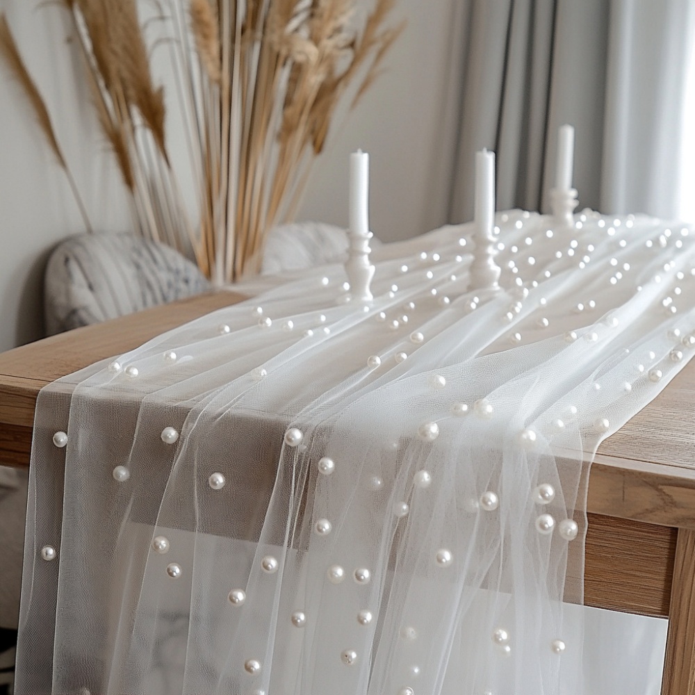 Christmas Table Runner - Taplak Meja Pearl Chiffon 80x300cm Semi