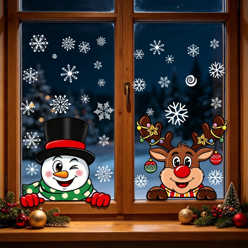 Stiker Natal Bertema Kartun Ru - Snowflake Window Decal ulasan dan harga